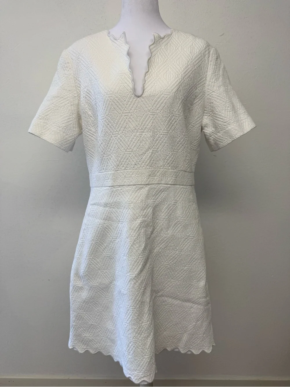 Tory Burch Bailey White Short-Sleeve Scallop Dress